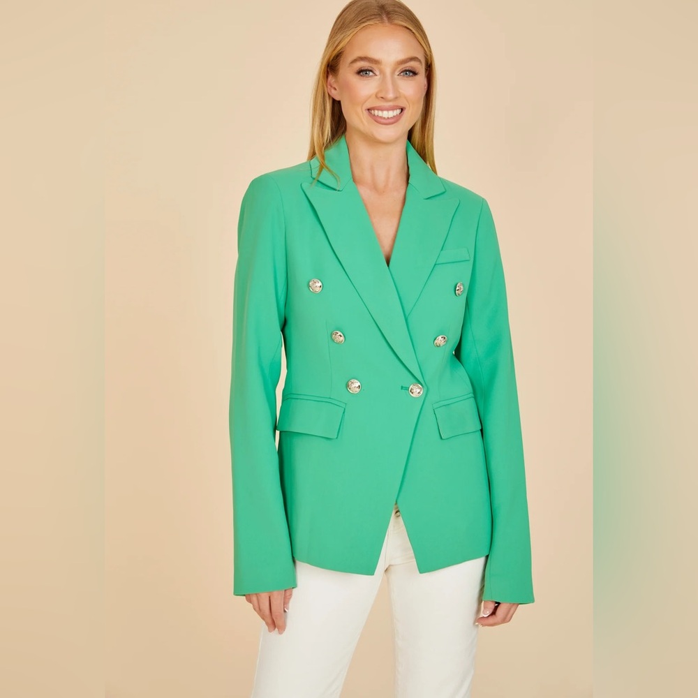 Tahari Vibrant Green Double-Breasted Blazer